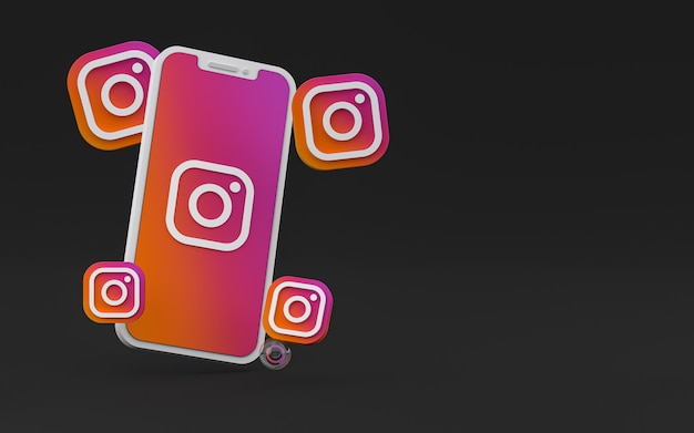 Instagram-pictogram op scherm smartphone of mobiel en instagram reacties liefde render