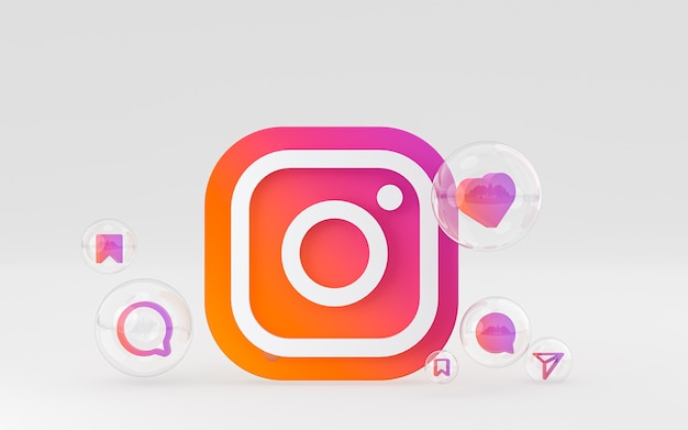 Instagram-pictogram op scherm smartphone of mobiel en instagram reacties liefde render