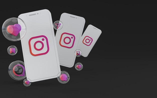 Instagram-pictogram op scherm smartphone of mobiele telefoon 3d render