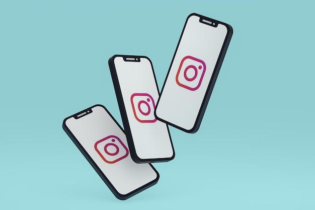 Instagram-pictogram op scherm smartphone of mobiele telefoon 3d render