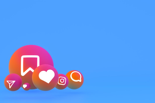 Instagram pictogrammenset 3D-rendering op blauwe achtergrond