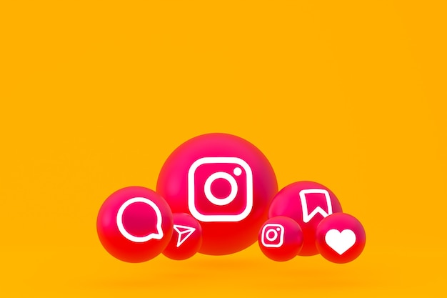 Instagram pictogrammenset 3D-rendering op gele achtergrond