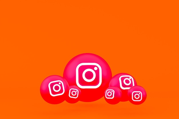 Instagram pictogrammenset 3D-rendering op oranje achtergrond