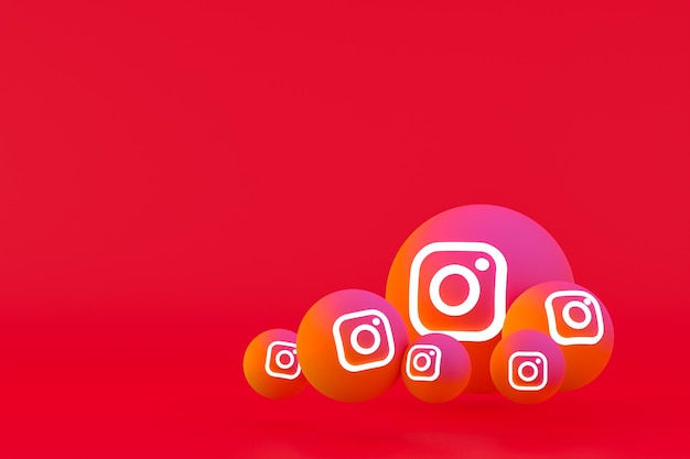 Instagram pictogrammenset 3D-rendering op rode achtergrond