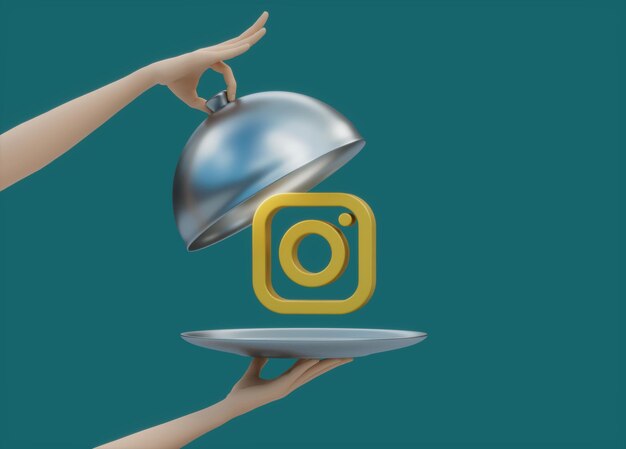 Instagram Social Media Hand Open Huidige Deksel Voedsel Lade Eet Schotel 3D Illustratie