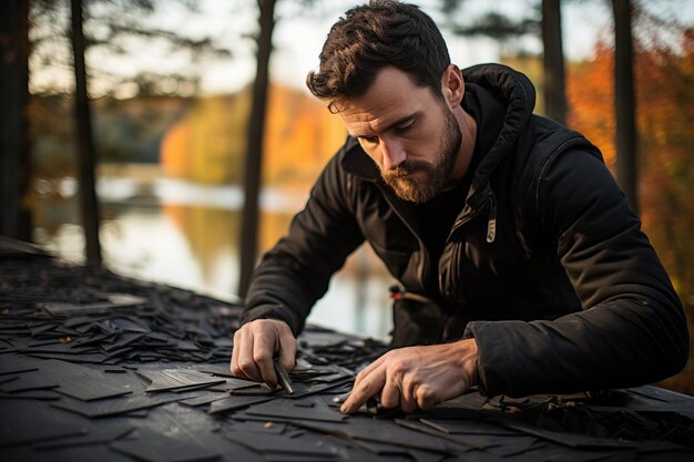 Installatie van flexibele dakpannen op het raamhuis