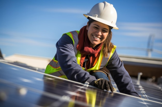 installatieconcept van zonnepanelen door een werknemer