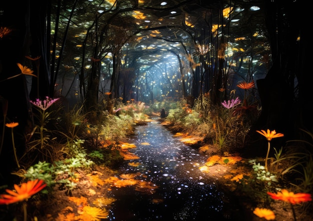 An installation artinspired photograph of a nature trail transformed into an immersive art