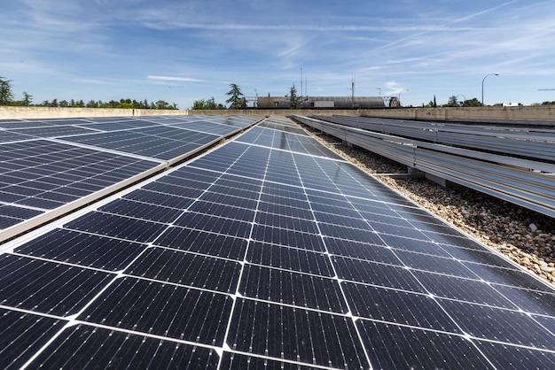 Installation of solar panels on the roof of a building