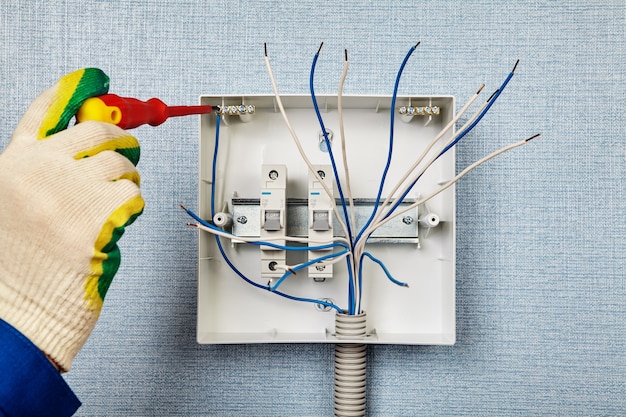 Installation of switchboard or consumer unit.