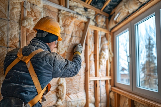 Photo installer insulating walls in house generative ai