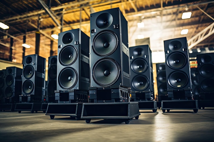 Photo installing audio equipment for live events or concerts