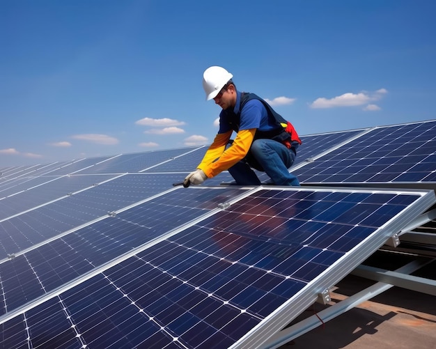 Premium AI Image Installing solar photovoltaic panel system solar panel