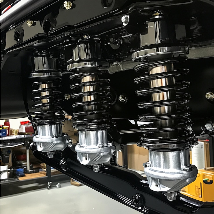 Photo installing upgraded performance suspension components for improved handling