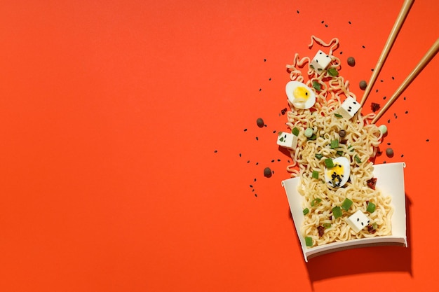 Instant noodles asian food delivery top view