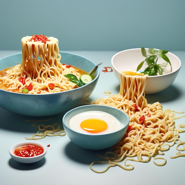 Photo instant noodles in bowl instant noodles in bowl instant noodles with egg and chicken in a bowl