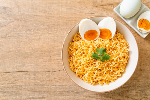 instant noodles bowl with boiled eggs