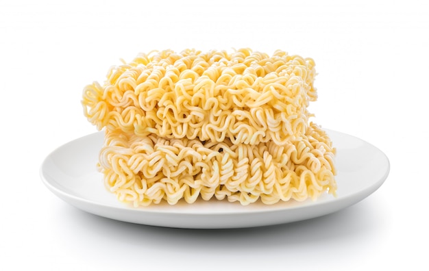 Instant noodles in a plate isolated