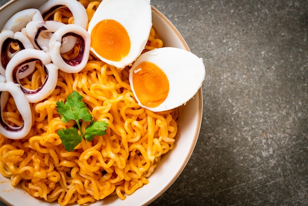 instant noodles salt egg flavour with squid or octopus bowl