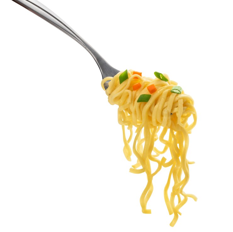 Premium Photo Instant noodles with fork isolated on white