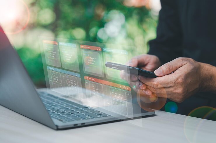 Photo 프로그래밍, 코딩, 모바일 앱 프로그래머, 디자이너, 앱 및 스크립트 코딩, 컴파일러, 인코딩, 디버, 개발자, 비즈니스, 기업 및 노트북을 위한 애플리케이션 소프트웨어