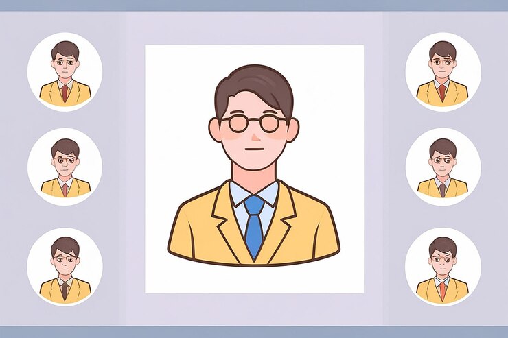 Photo 강사 남성 터 아이콘 비즈니스 트레이닝 아이콘 세트의 일러스트레이션