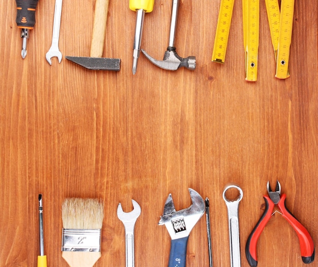 Instruments on wooden background