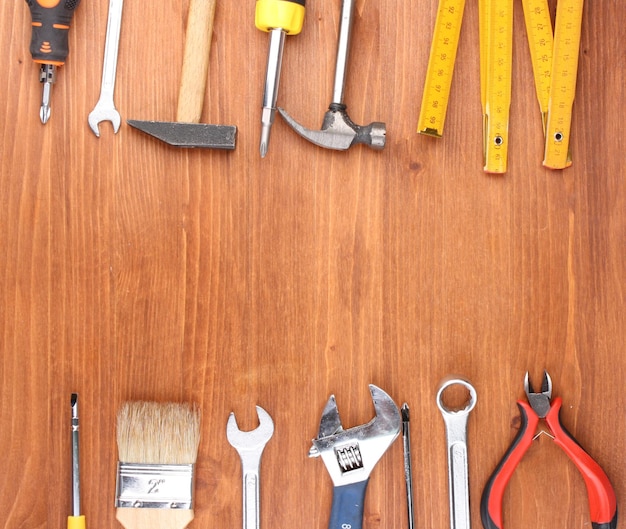 Instruments on wooden background