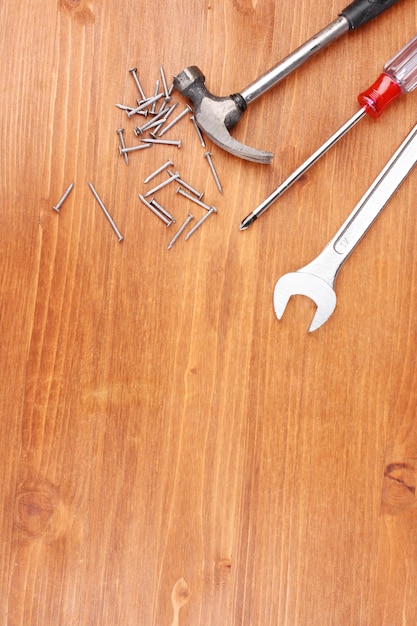 Instruments on wooden background