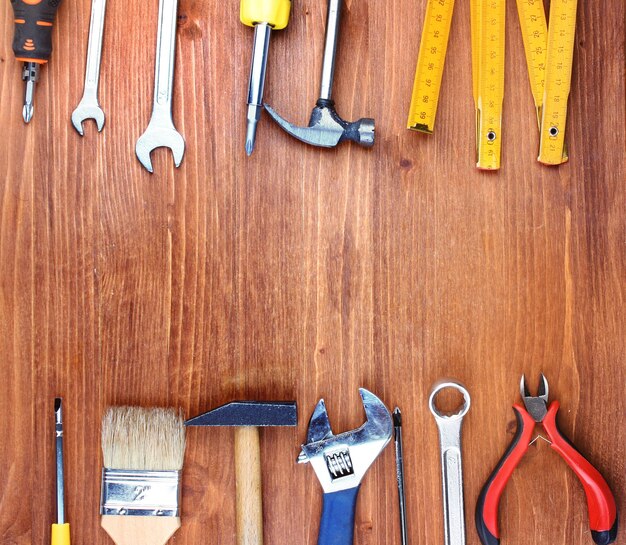 Photo instruments on wooden background