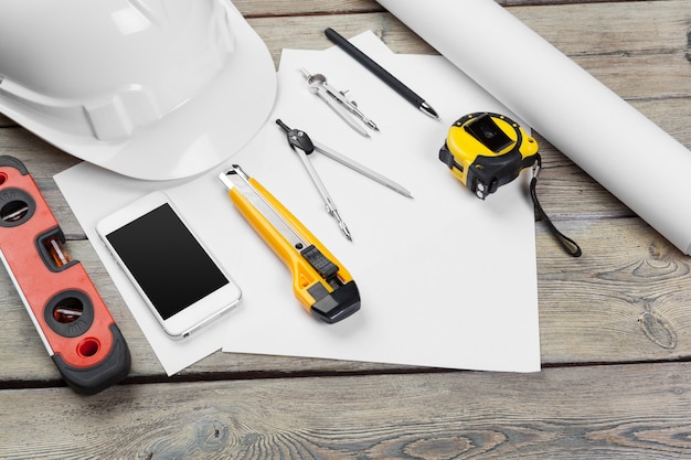 instruments on a worktable for Architectural drawings