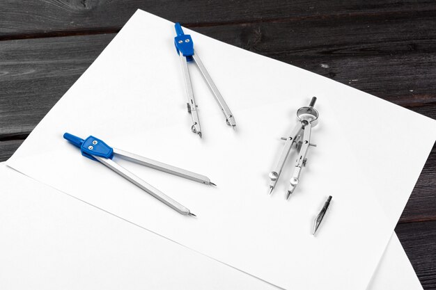 instruments on the worktable for Architectural drawings