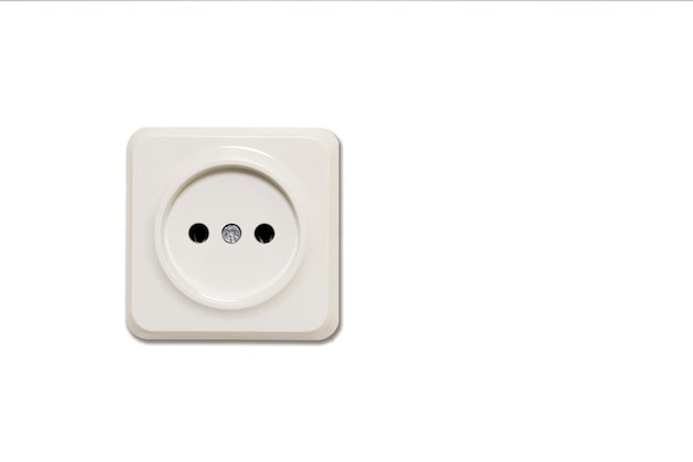 Insulated electrical outlet on a white background closeup