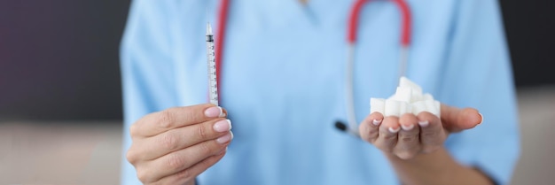 Insulin syringe and refined sugar