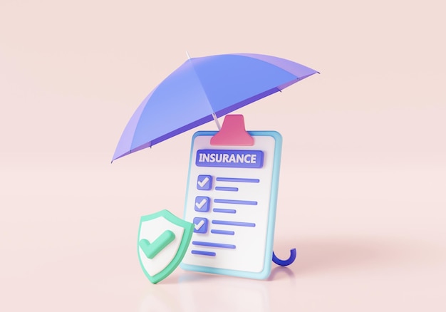 Insurance concept Assurance protection policy Guarantee business business Insurance care about family life Insurance life Health insurance Umbrella Shield accident 3d rendering illustration