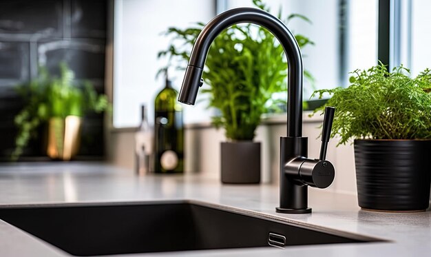 Photo integrated kitchen sink matte black faucet free photo