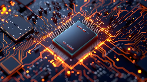 integrated microchip electronic circuit board close up