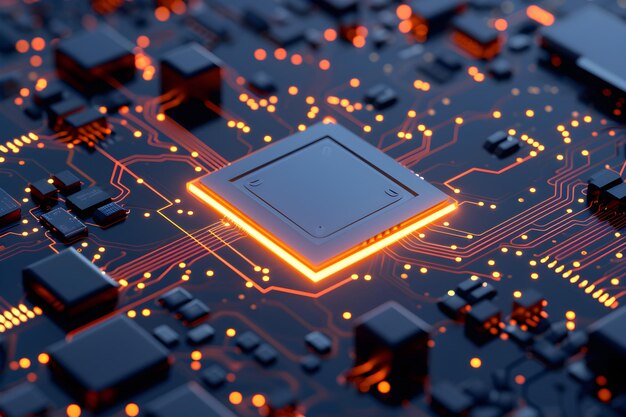 integrated microchip electronic circuit board close up