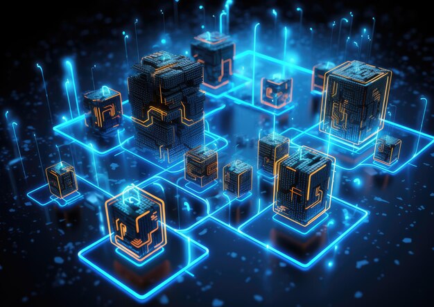 the integration of ai and blockchain for enhanced cybersecurity visualized as a fortified chain wit