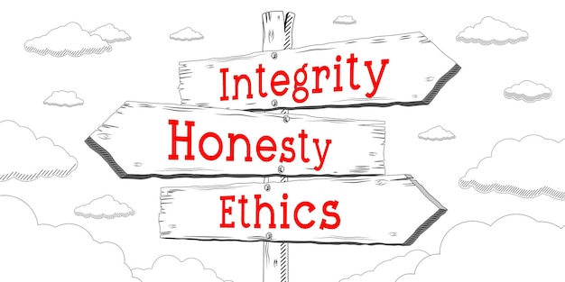 Photo integrity honesty ethics outline signpost with three arrows