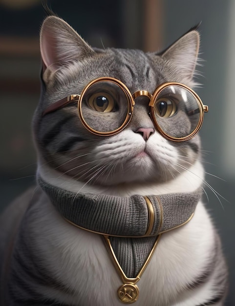 Intellectual Elegance The Anthropomorphic Cat Wearing Round Spectacles