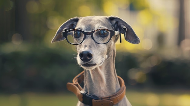 Intellectually curious dog donning glasses with a studious gaze