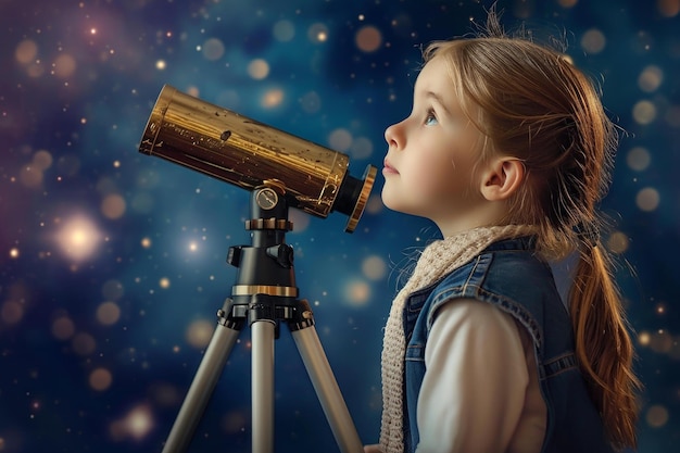 Photo intelligent child astronomer looking at stars generate ai