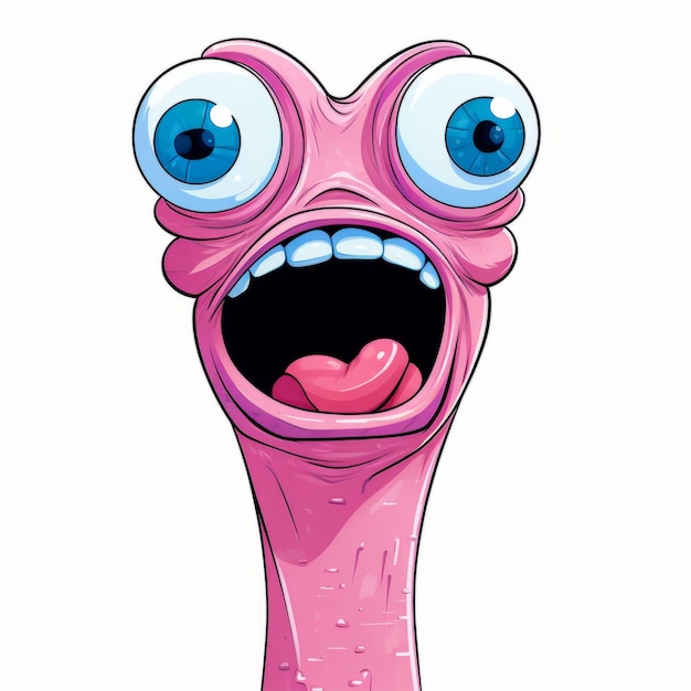Foto gola di cartone animato rosa intelligente con occhi grandi stile moebius colorato