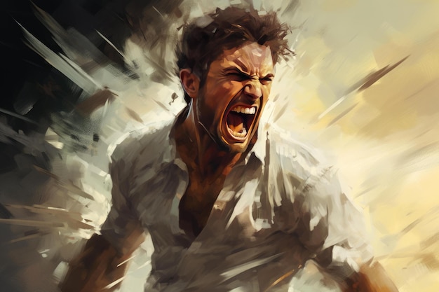 Intense anger digital art of furious man