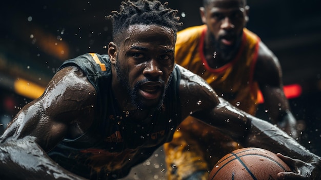 Photo intense basketball action