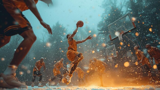 Photo an intense basketball game players background