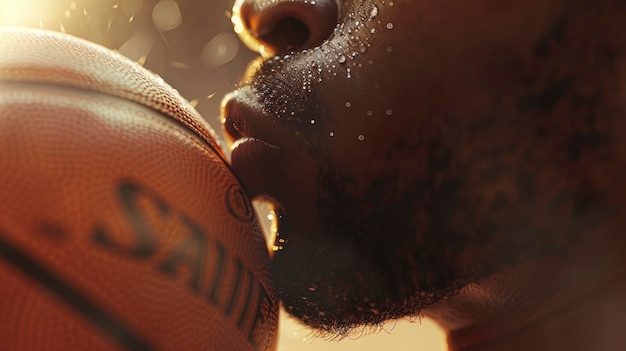 Intense basketbalspeler die zich tijdens het spel op de bal concentreert