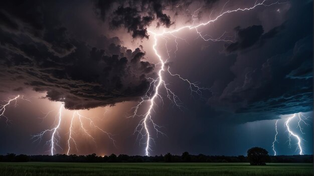 Intense bliksemstorm over het grasland.