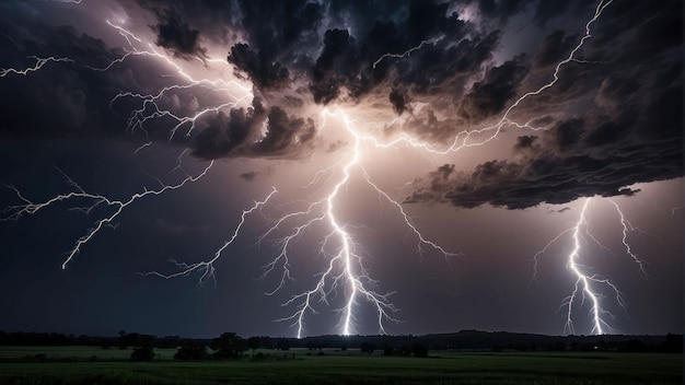 Intense bliksemstorm over het grasland.